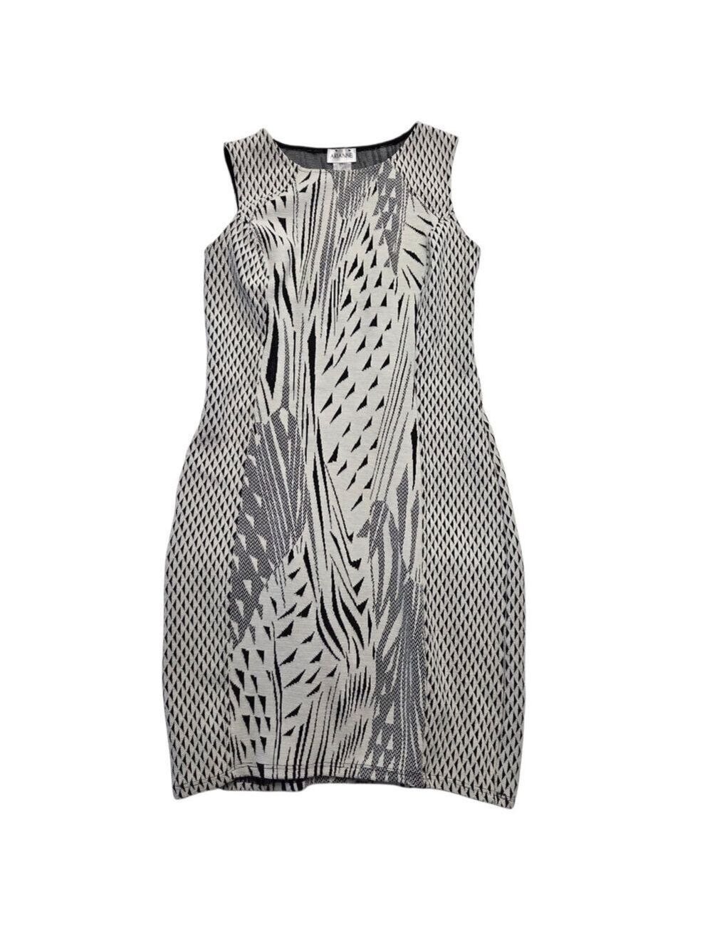 Arianne Black White Geometric Jacquard Knit Bodycon Sheath Dress Small
